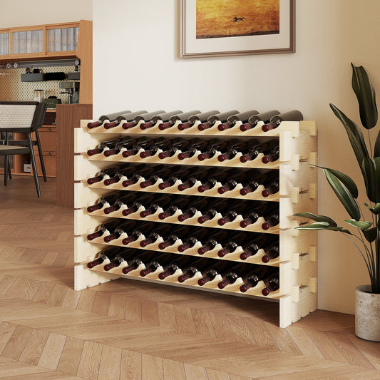 6 Tiers 60 Bottles Wine Rack with Tool-Free Assembly-Natural