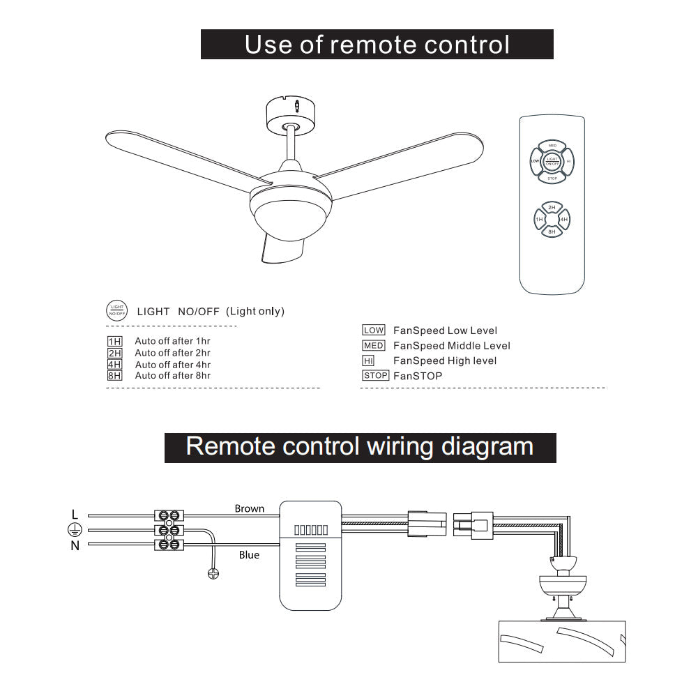 Silver 3 Blade Ceiling Fan with LED Lamp & Remote Control 42Inch