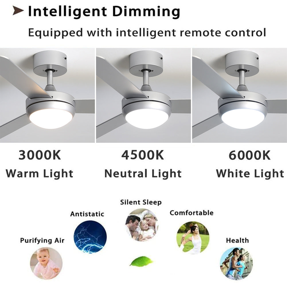 Silver 3 Blade Ceiling Fan with LED Lamp & Remote Control 42Inch