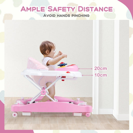 6 in 1 Adjustable Baby Walker Folding Baby Activity Center with Music Lights-Pink