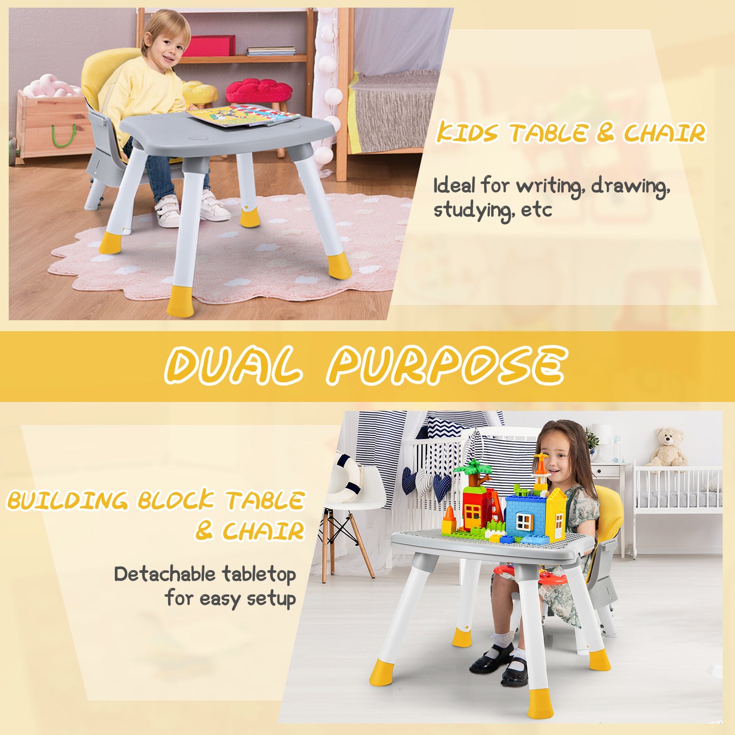 6-in-1 Baby High Chair with 5-Point Harness and Removable Tray-Yellow