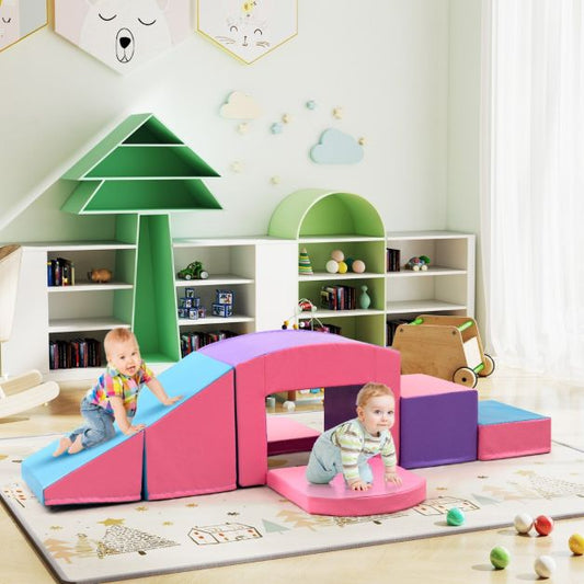 6 pcs. foam building blocks soft building blocks with tunnel stairs & ramp purple+pink