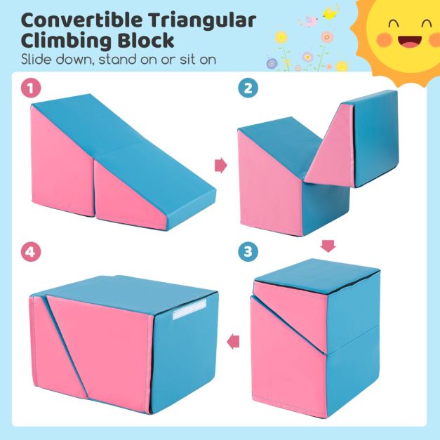 6 pcs. foam building blocks soft building blocks with tunnel stairs & ramp purple+pink