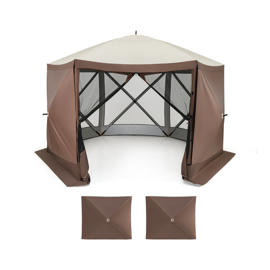 6-sided Pop-up Gazebo Tent Instant Setup Screen House Hub Tent-Coffee