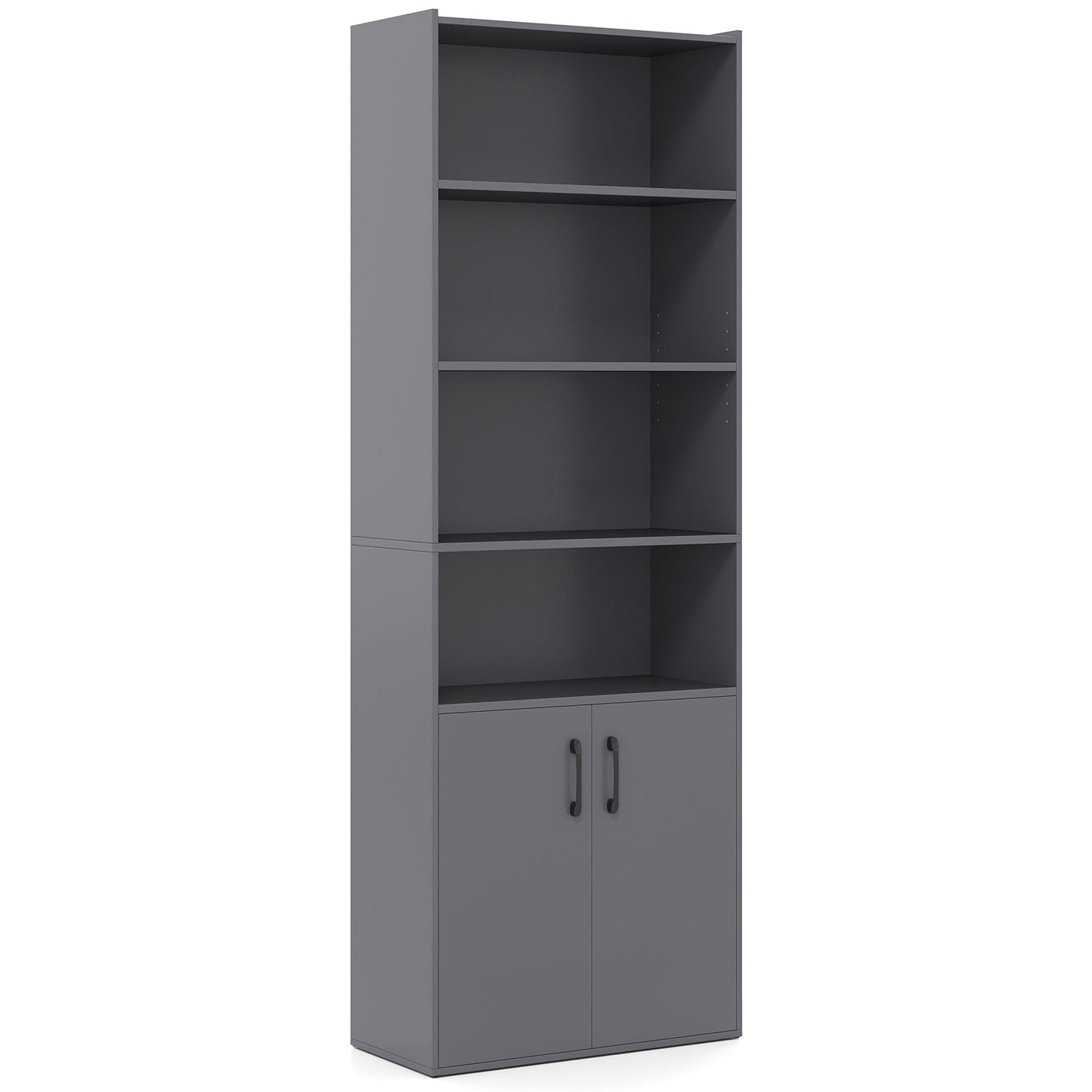 6-tier Modern Style Bookcase with Adjustable Shelves-Grey