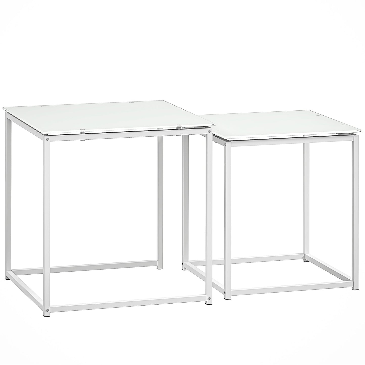 Zestaw stolików HOMCOM Nest of Tables, zestaw 2 stolików kawowych, stolików bocznych z blatem ze szkła hartowanego i metalową ramą do salonu, sypialni, biura, biały