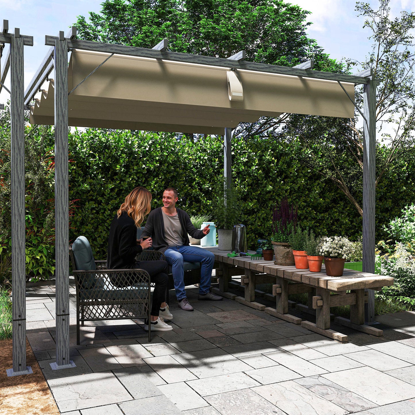 Outsunny 3 x 3 m Rozsuwana pergola dachowa - Szara