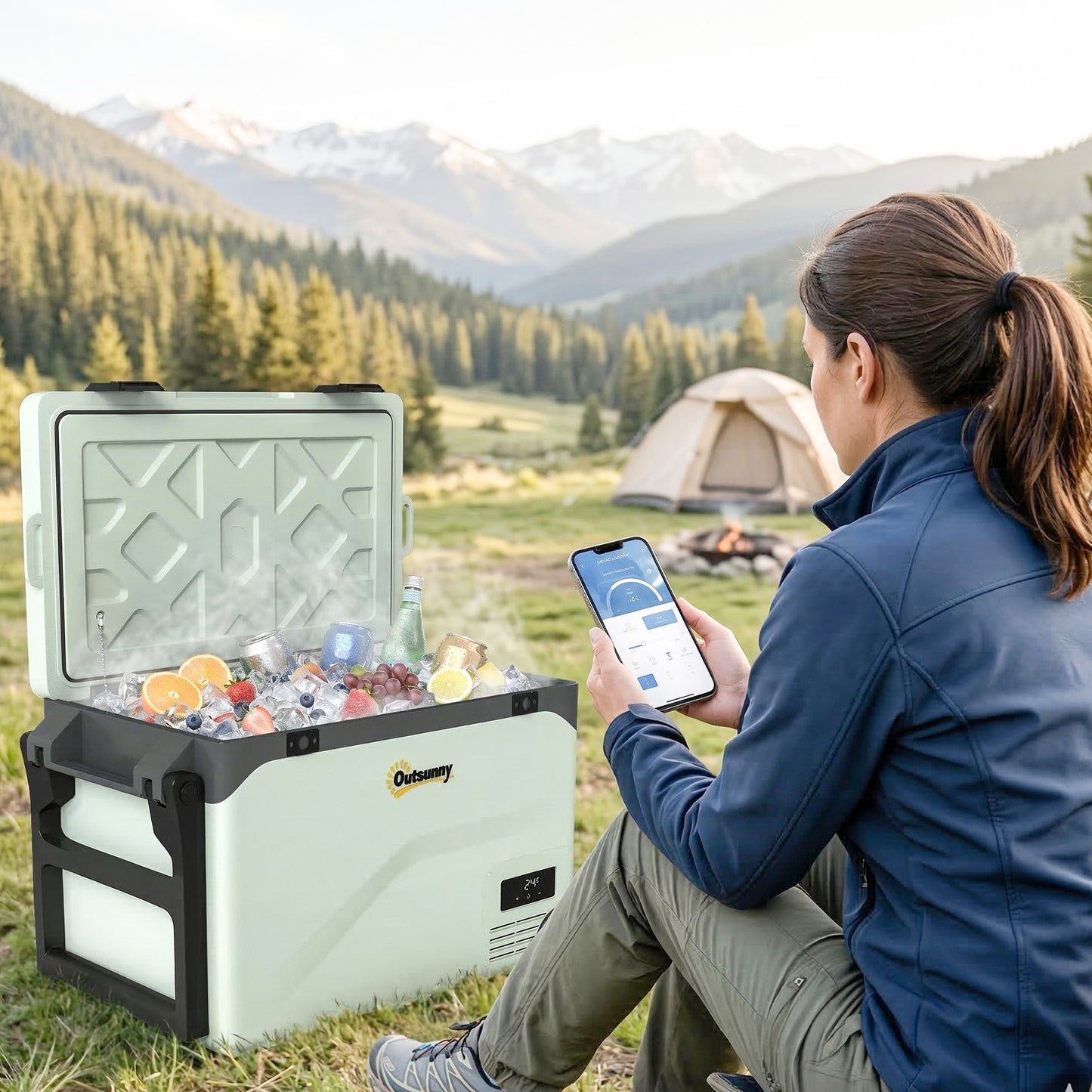 Outsunny 42.5L Compressor Car Fridge Freezer, Camping Refrigerator with App Control, 20°C-20°C