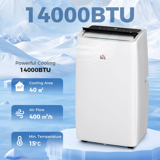 HOMCOM Portable Air Conditioner 14000 BTU, 4-in-1 Air Conditioning Unit, Dehumidifier, Cooling, Fan, Sleep Mode with 3 Speeds, Remote Control, LED Display, 24H Timer, Window Kit, Children Lock, 40m²