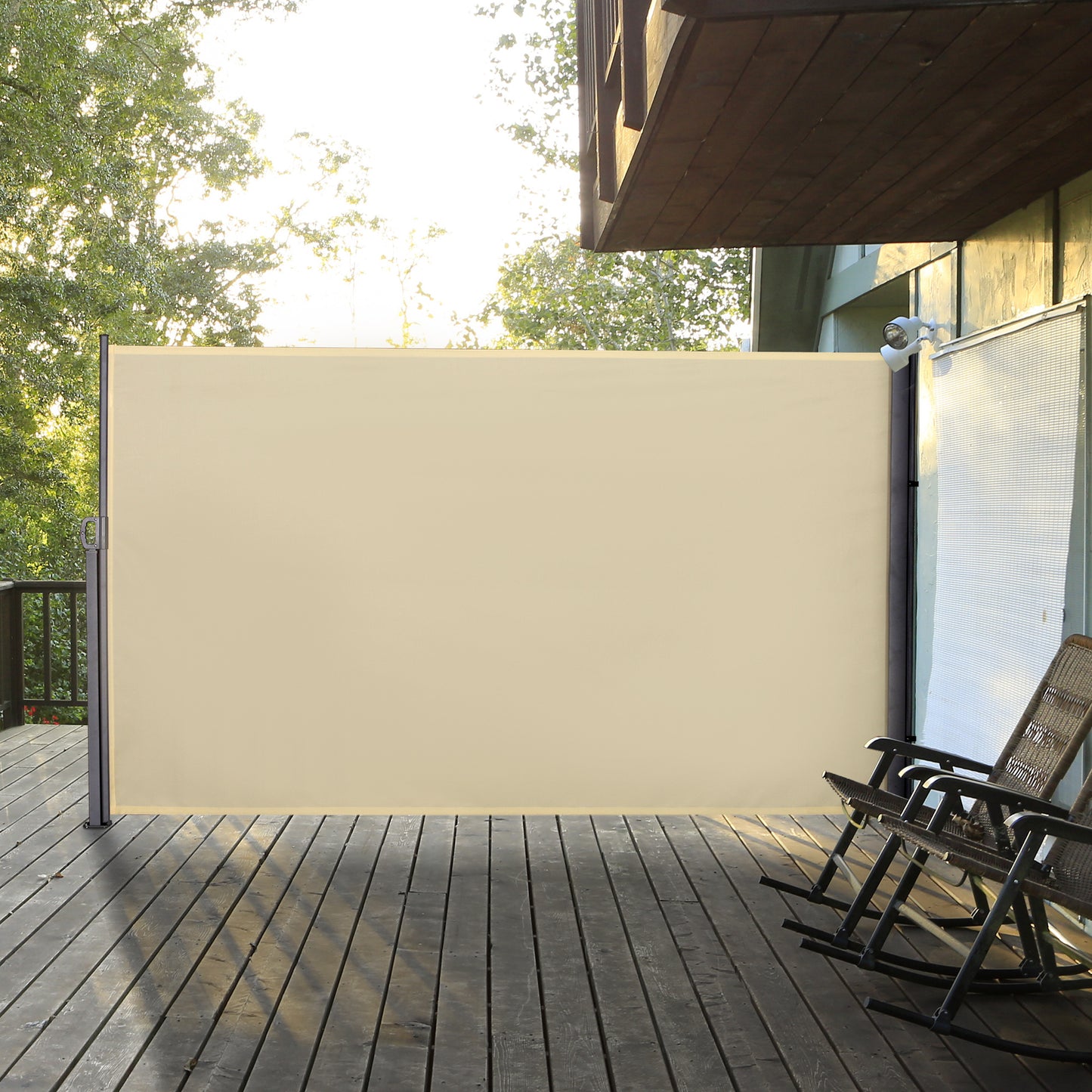 Outsunny Rozwijana markiza przeciwsłoneczna boczna Ekran ogrodzenia Patio Ogród Ściana Balkon Panel ekranowy Zewnętrzna roleta Prywatność Przegroda (3x1,8M, Kremowo-biały)