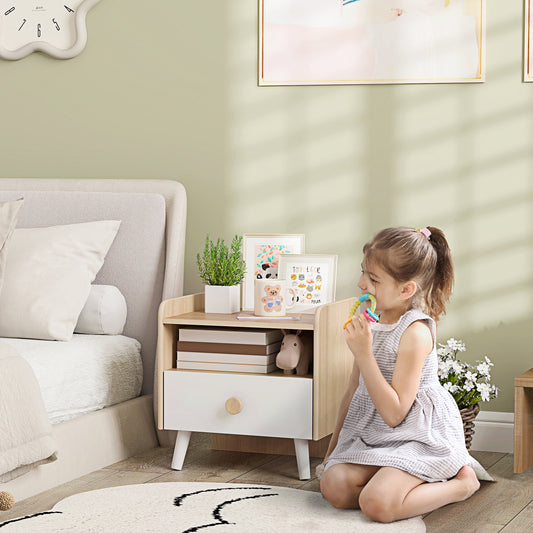 AIYAPLAY Kids Bedside Table in Natural Wood and White Drawer and Legs, image 2