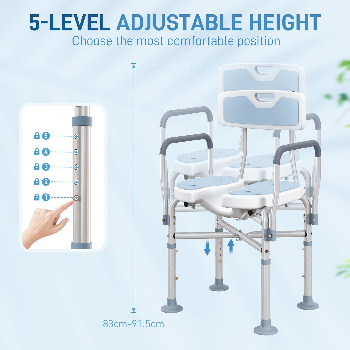 HOMCOM Aluminium Shower Chair, with Padded Seat - Light Blue