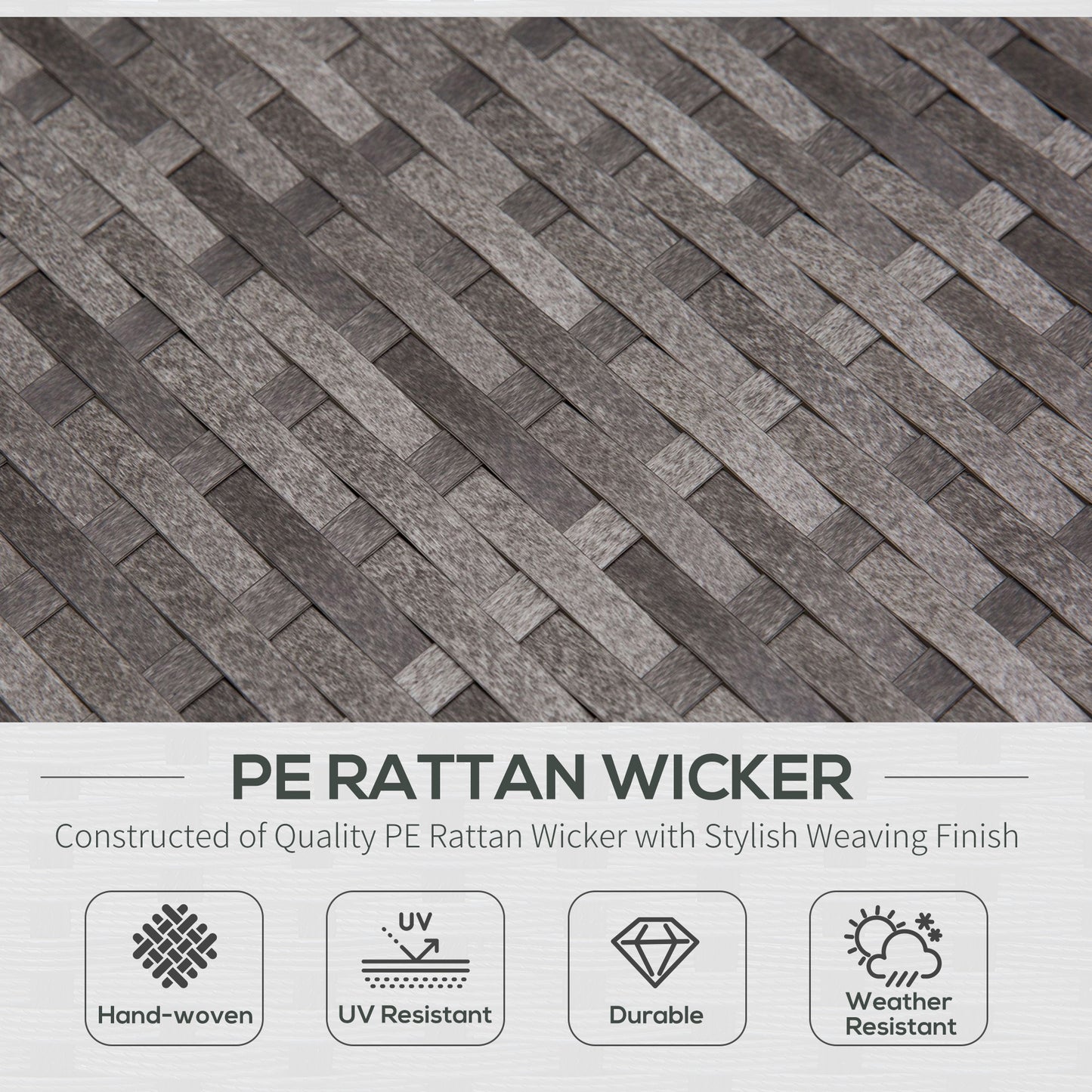 Outsunny 3-częściowy zestaw ogrodowy z PE Rattan z 2 siedziskami, kwadratowy szklany blat, stolik kawowy, grube poduszki, solidne nogi, metalowa rama, patio, balkon, patio, kształt L, narożnik - szary