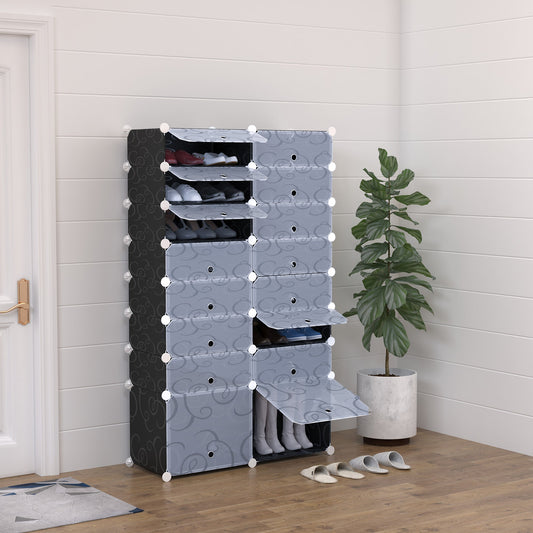 HOMCOM 16 Cube Shoe Rack in Black and White, image 2