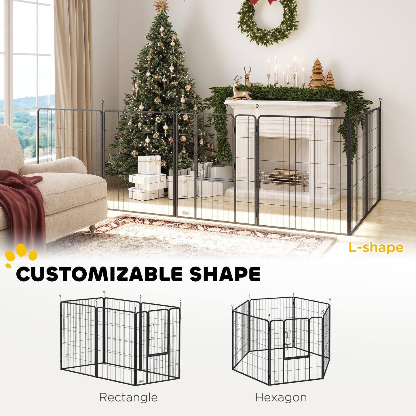 PawHut 6 Panels Dog Playpen, przenośny, odłączany kojec dla szczeniąt z drzwiczkami, dla dużych psów, 100 cm wysokości, czarny