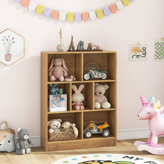 7-Cube Bookshelf with 2 Anti-Tipping Kits for Living Room and Kid’s Room-Natural