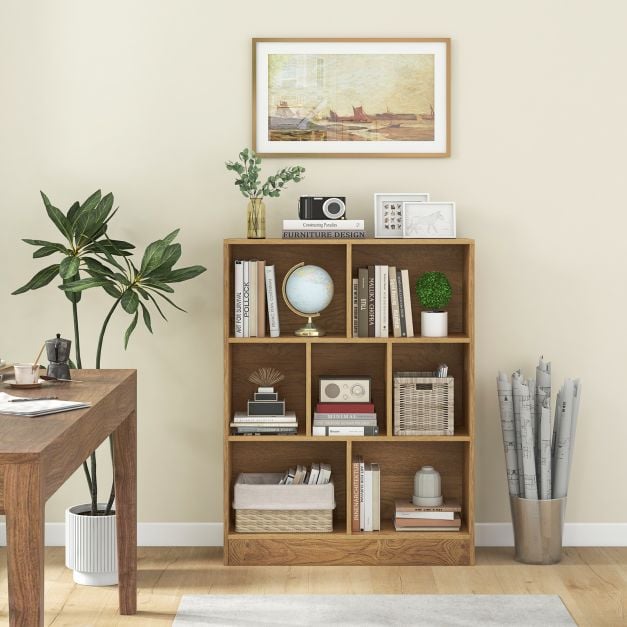 7-Cube Bookshelf with 2 Anti-Tipping Kits for Living Room Bedroom Kid’s Room-Natural
