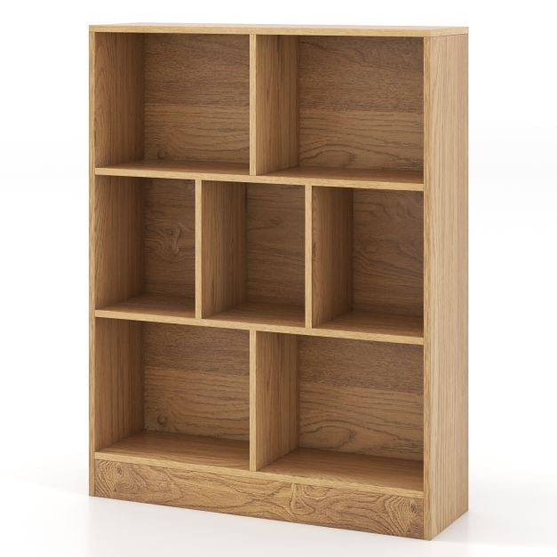 7-Cube Bookshelf with 2 Anti-Tipping Kits for Living Room Bedroom Kid’s Room-Natural