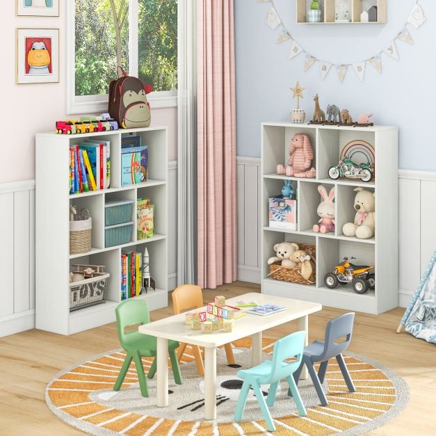 7-Cube Bookshelf with 2 Anti-Tipping Kits for Living Room Bedroom Kid’s Room-White