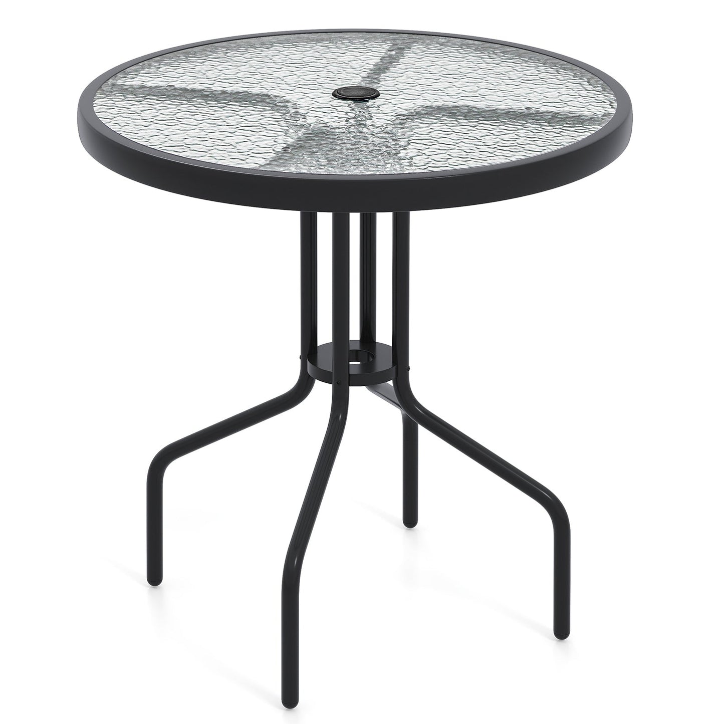70CM Patio Dining Table with Heavy-Duty Metal Frame and Rippled Tempered Glass Top