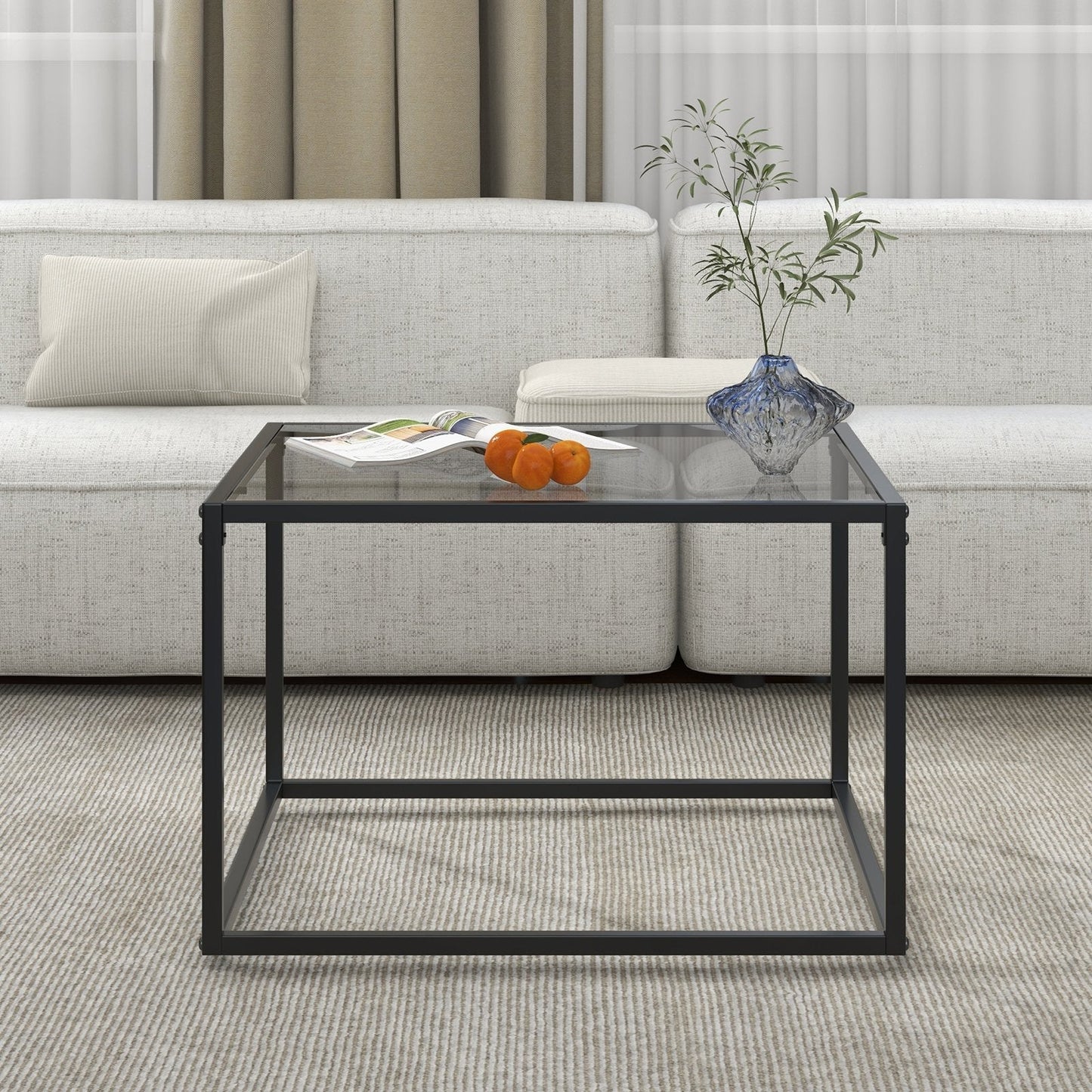 70 CM Modern Square Coffee Table with Metal Frame-Grey