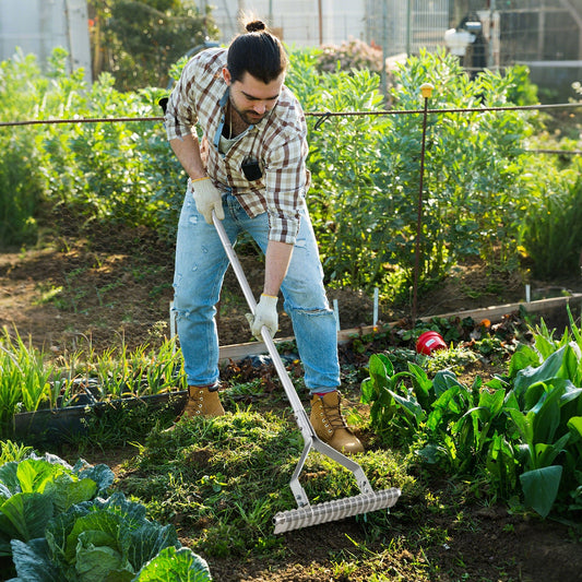 178 cm Garden Thatch Rake with Long Handle and 19 Curved Tines
