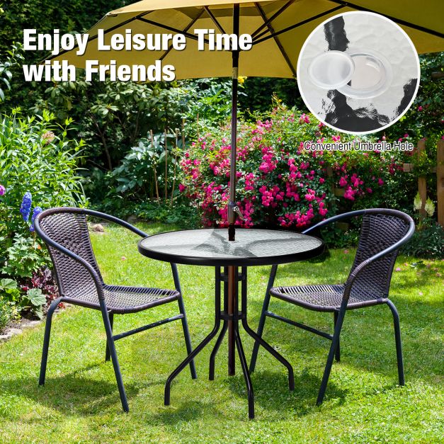 70 cm Patio Table with Tempered Glass Tabletop and Sturdy Metal Legs