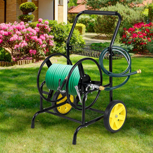 70 m of 20 mm Large Capacity Garden Hose Reel Cart with 2 Wheels-Black