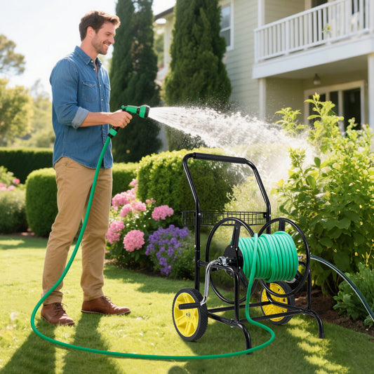 70 m of 20 mm Large Capacity Garden Hose Reel Cart with 2 Wheels-Black