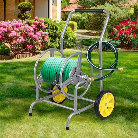 70 m of 20 mm Large Capacity Garden Hose Reel Cart with 2 Wheels-Silver