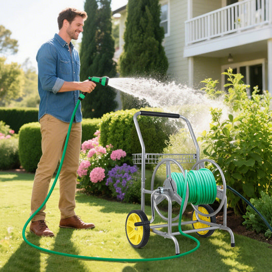 70 m of 20 mm Large Capacity Garden Hose Reel Cart with 2 Wheels-Silver