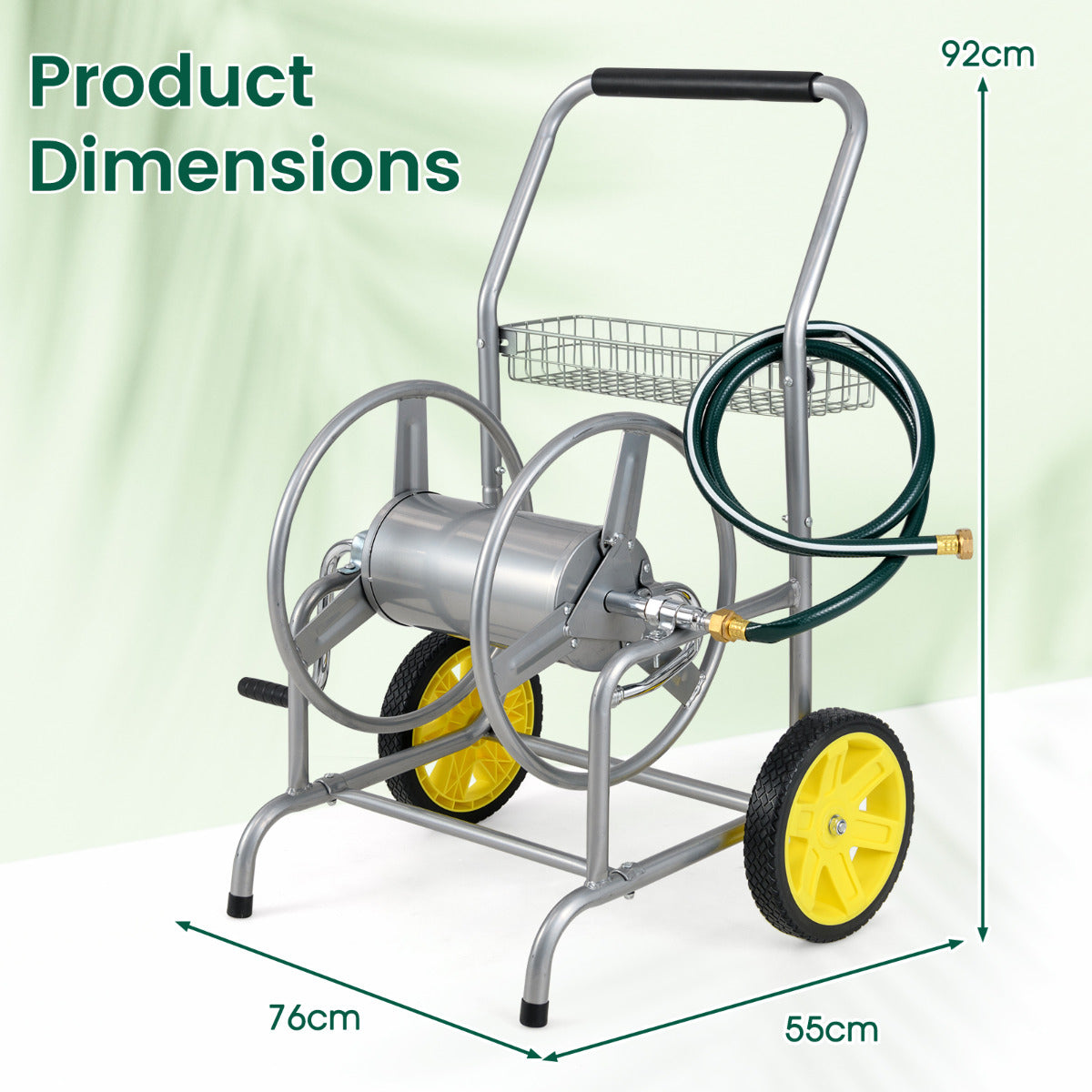 70 m of 20 mm Large Capacity Garden Hose Reel Cart with 2 Wheels-Silver