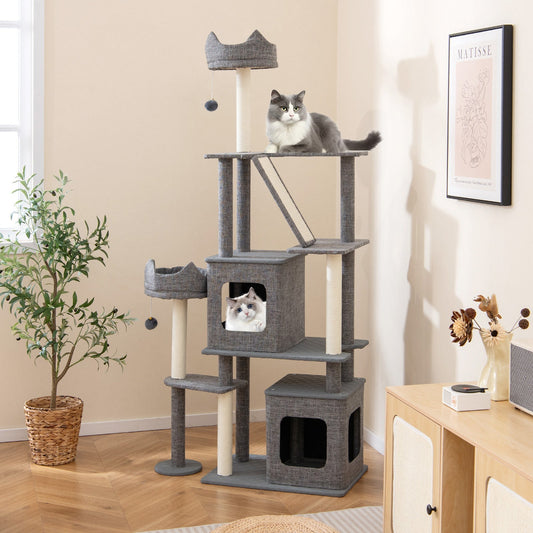180CM Tall Cat Tree Multi-Level Large Cat Tower with Scratching Posts-Grey