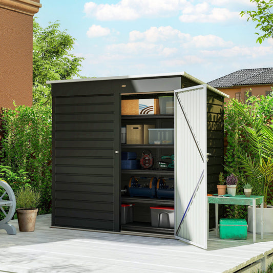 Outsunny 6 x 4ft Metal Garden Storage Shed, Outdoor Tool Storage Shed with Lockable Door and Gloves for Garden, Patio, Dark Grey