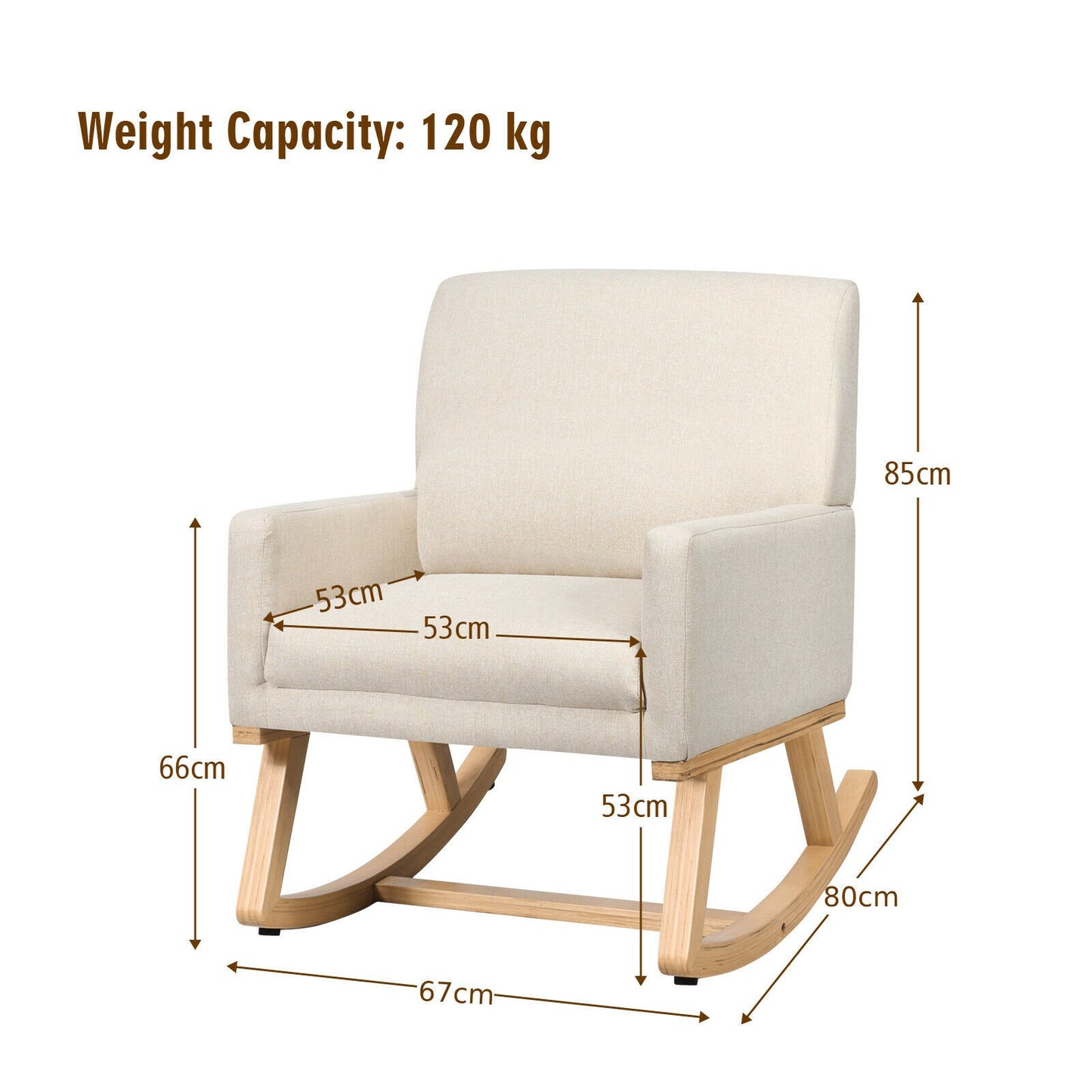 Fabric Upholstered Recliner Rocking Chair Armchair Lounge Sofa Seat Relax Rocker-Beige
