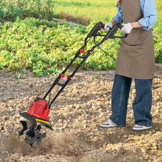750W Powerful Foldable Garden Rototiller for Lawn Soil Digging-Red