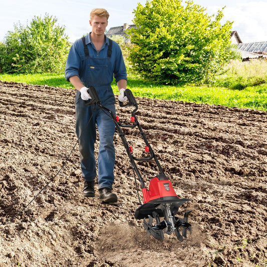 750W Powerful Foldable Garden Rototiller for Lawn Soil Digging-Red