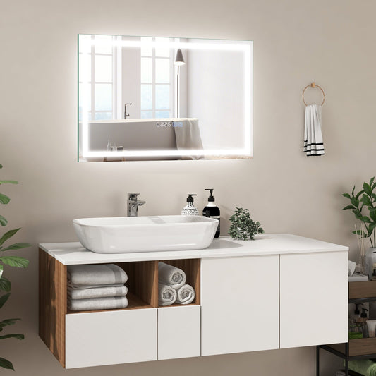 75 x 50 CM LED Wall Mounted Rectangle Mirror with 3-Color Dimmable Lights