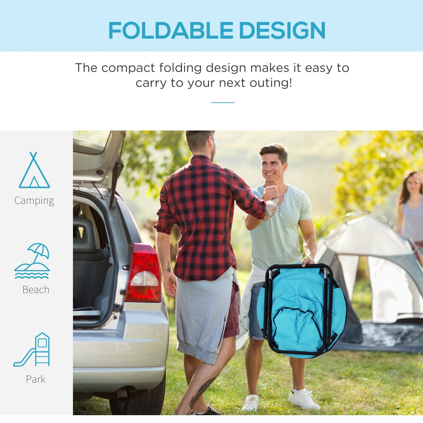 Outsunny Camping Moon Chair, Portable Folding Camping Chair for Adults with Wide Padded Oxford Seat for Outdoor Camp, Travel, Fishing, Beach, Blue
