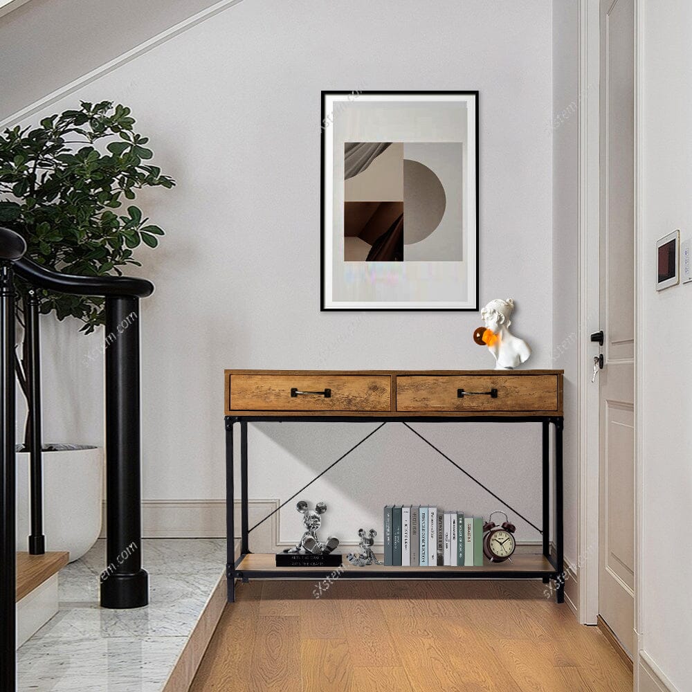 Industrial Wood Side Table with Drawers