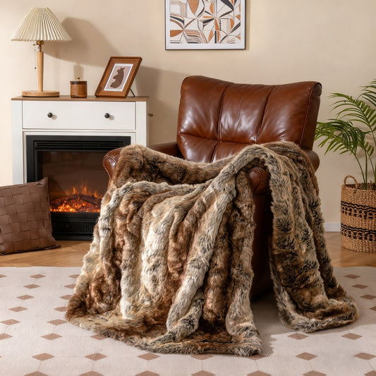 760GSM Soft Plush Fuzzy Luxury Faux Raccoon Fur Blanket