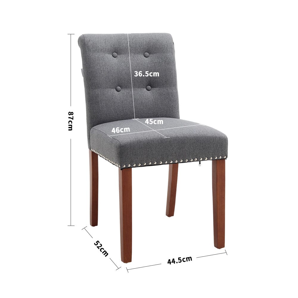 Set of 2 Contemporary Buttoned Accent Dining Chair Studded Rim Blue/Grey