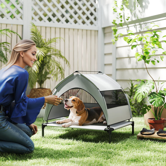 PawHut Portable Elevated Dog Bed with Removable Canopy, Cooling Raised Pet Cot for Small Medium Dogs, 76 x 61 x 60 cm
