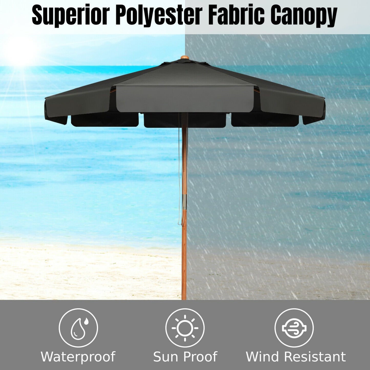 3m Parasol ogrodowy Parasol ogrodowy Zewnętrzny przeciwsłoneczny-szary