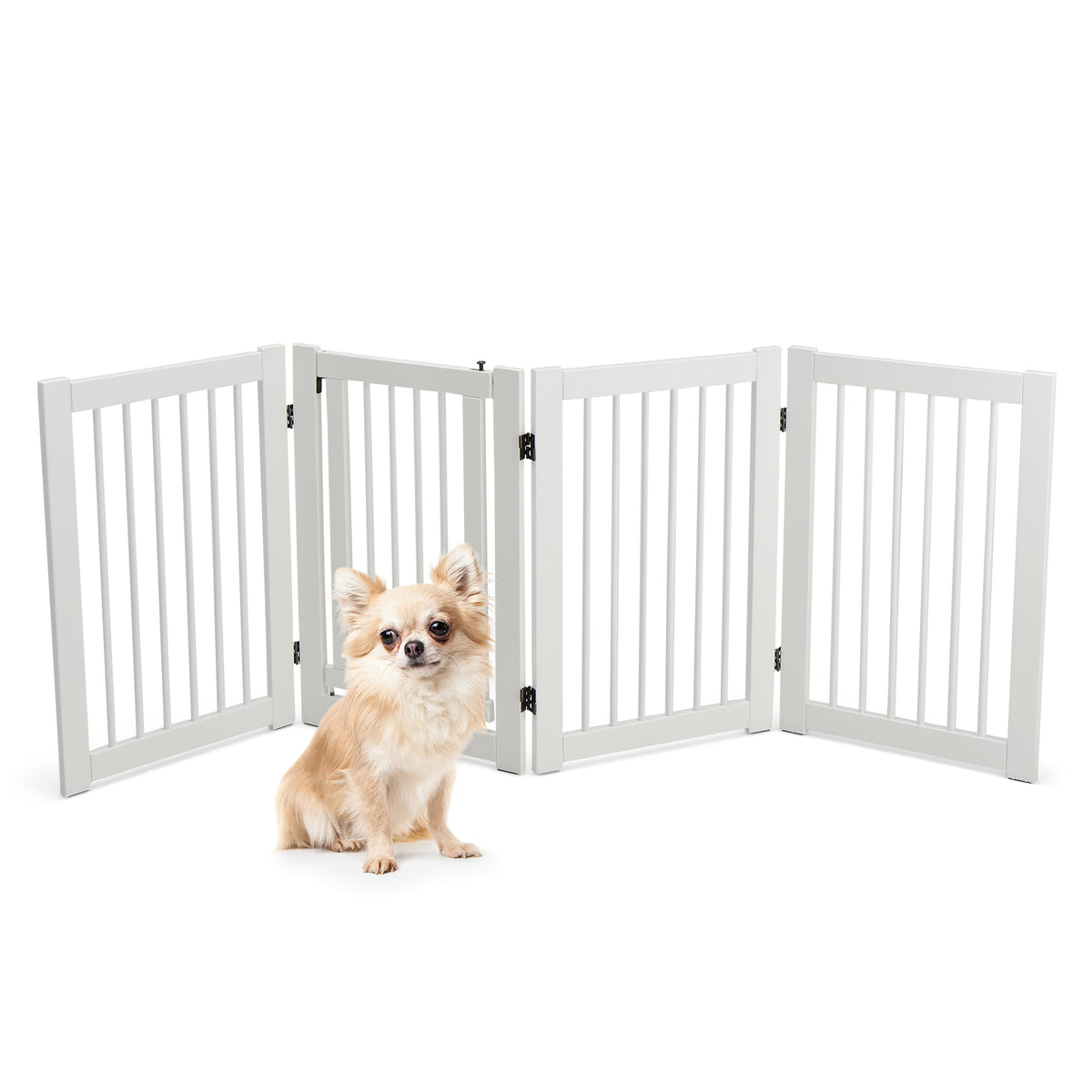 4 Panels Wooden Dog Gate with Door Walk Through-White