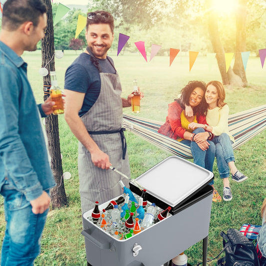 76 litre Outdoor Ice Rolling Cooler Cart-Silver