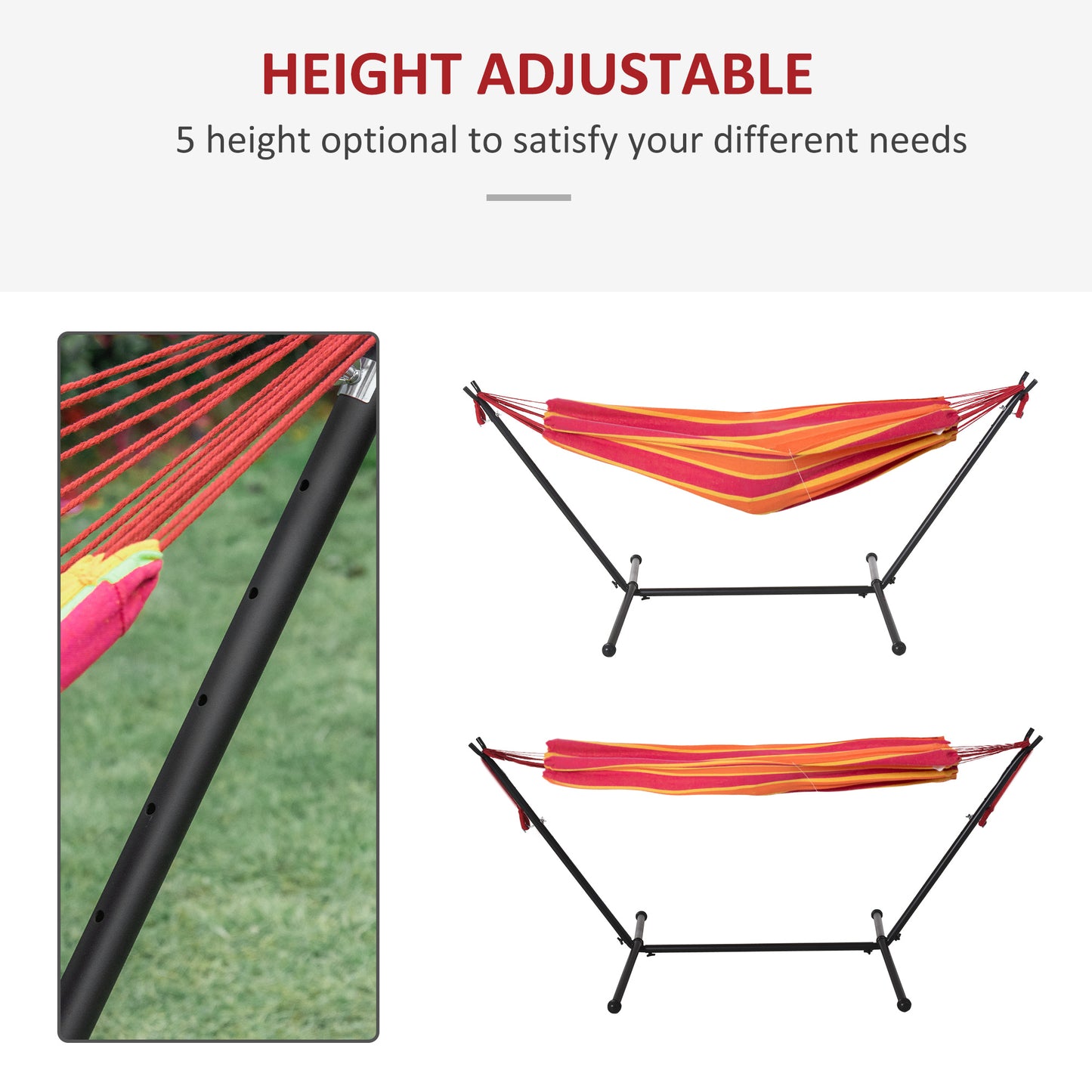 Outsunny 298 x 117cm Hammock with Stand Camping Hammock with Portable Carrying Bag, Adjustable Height, 120kg Load Capacity, Red Stripe