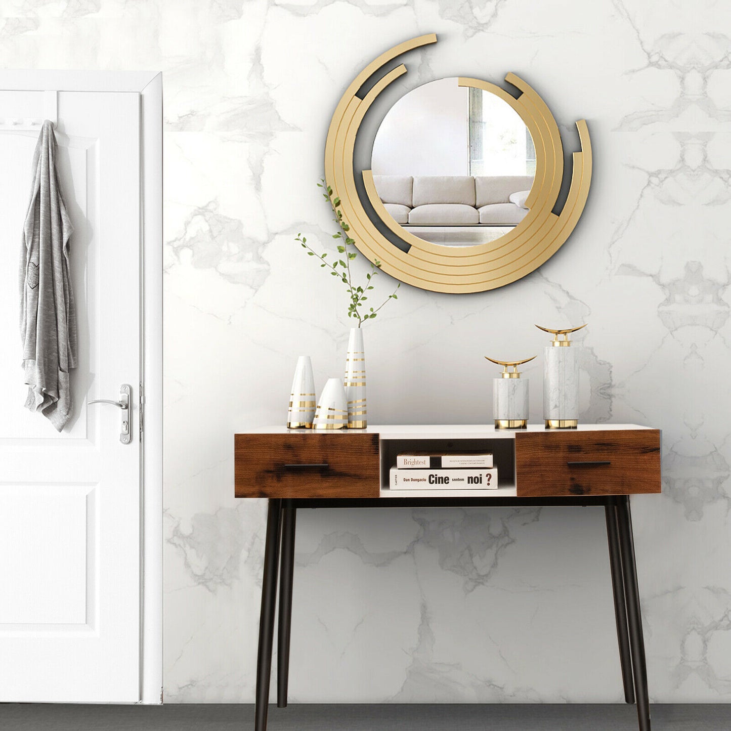 Industrial Console Table with 2 Drawers and Middle Open Shelf