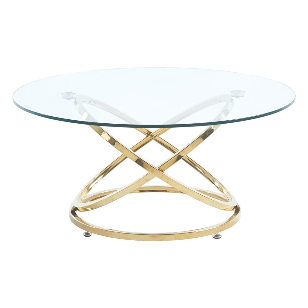 Tempered Glass Top Round Coffee Table for Living Room