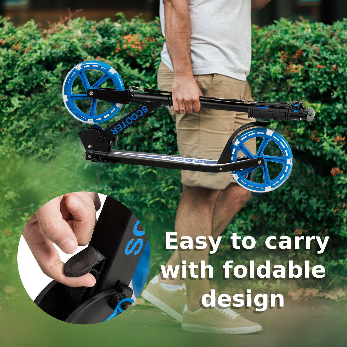 Foldable and Adjustable Kick Scooter with 2 Big Wheels and LED Lights-Blue